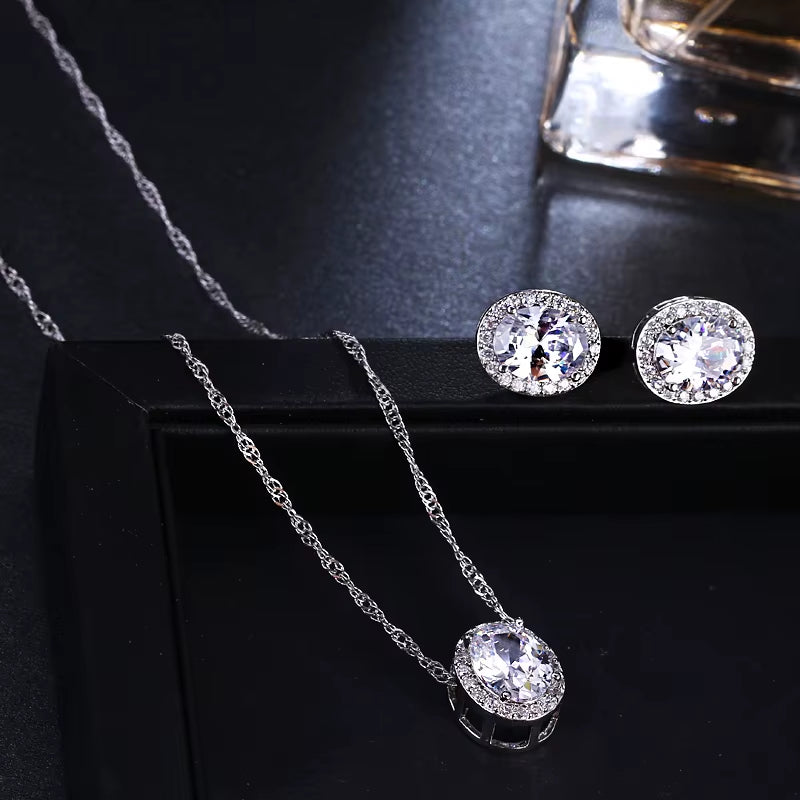 Oval Cubic Zirconia Wedding Jewelry Sets Inlay Luxury Crystal Bridal Jewelry Set Gifts for Bridesmaids Party