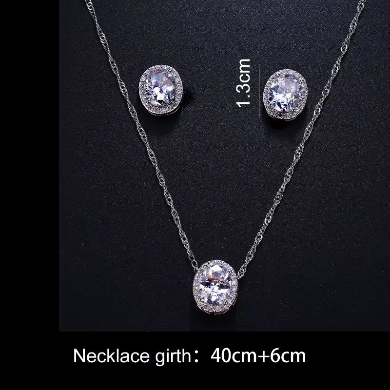 Oval Cubic Zirconia Wedding Jewelry Sets Inlay Luxury Crystal Bridal Jewelry Set Gifts for Bridesmaids Party