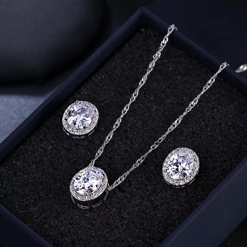 Oval Cubic Zirconia Wedding Jewelry Sets Inlay Luxury Crystal Bridal Jewelry Set Gifts for Bridesmaids Party