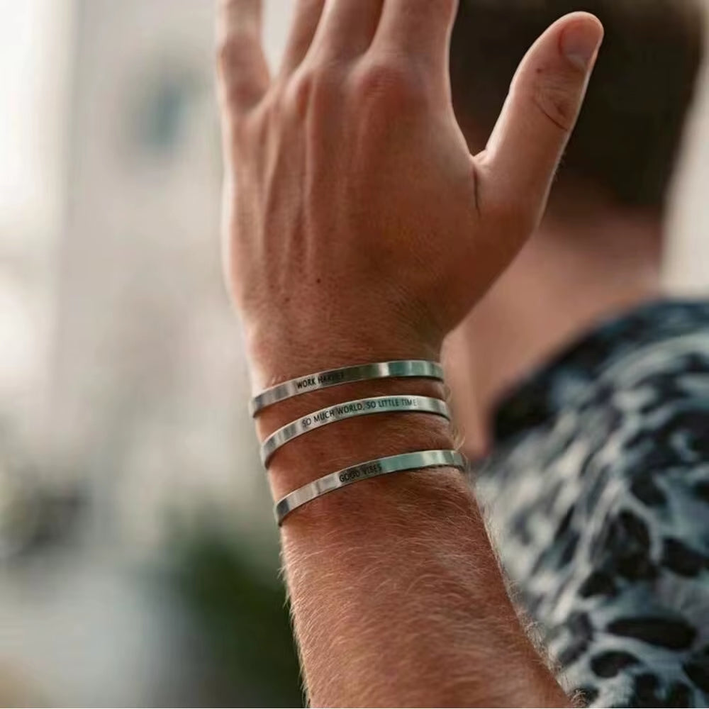 5Mm Customized Coordinates Cuff Stainless Steel Bracelets for Womens Mens Personnalisé Engrave Brushed Matte Adjustable Bangles