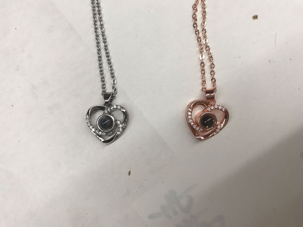S925 Silver Romantic Colorful Photo Projection Necklace Heart Shaped Pendant Necklace