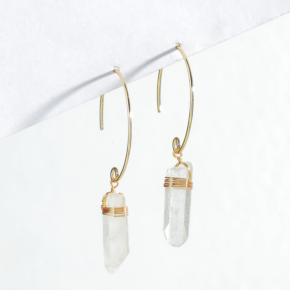 Boucles d'oreilles créoles bohèmes en cristal de quartz