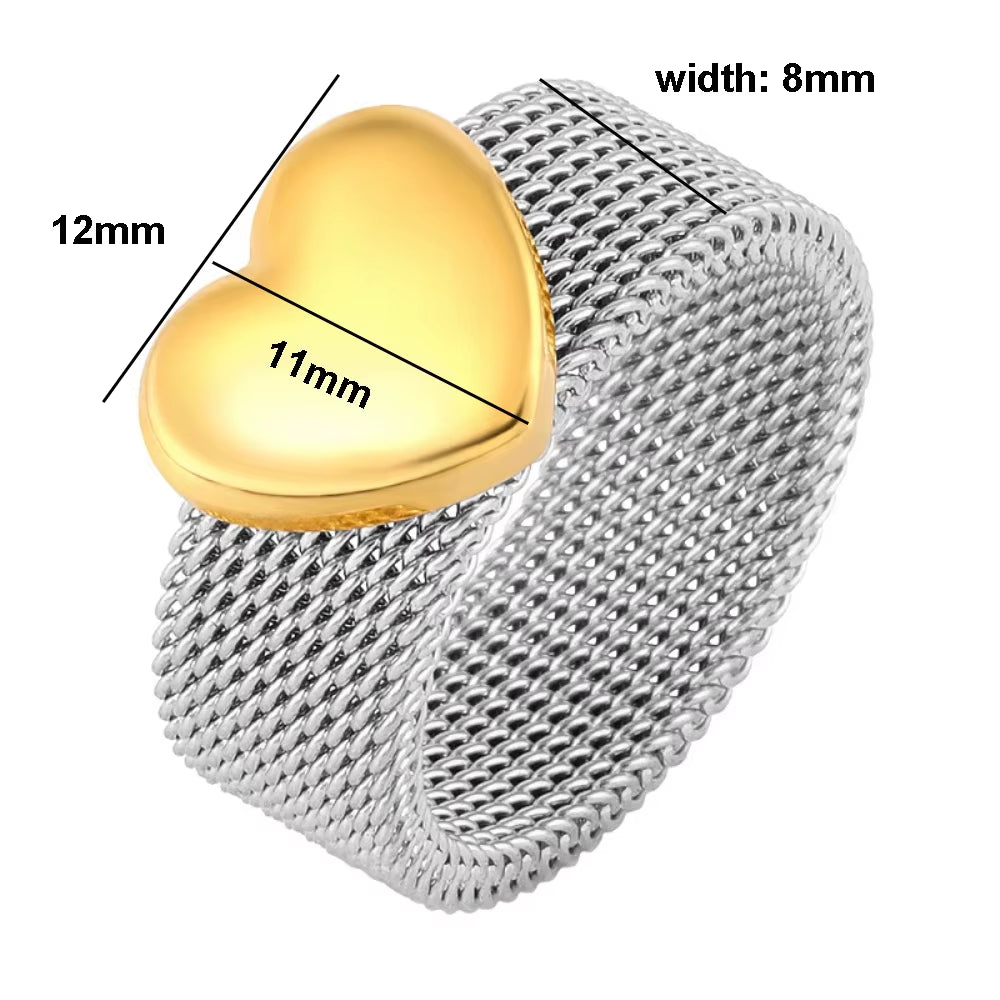 Heart Bracelets Cuff Mesh Adjustable Opening Bangle Heart Love Mesh Rings for Women Men Lover Couple Wedding Trendy Jewelry Set