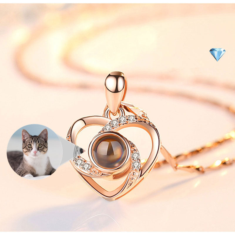 S925 Silver Romantic Colorful Photo Projection Necklace Heart Shaped Pendant Necklace