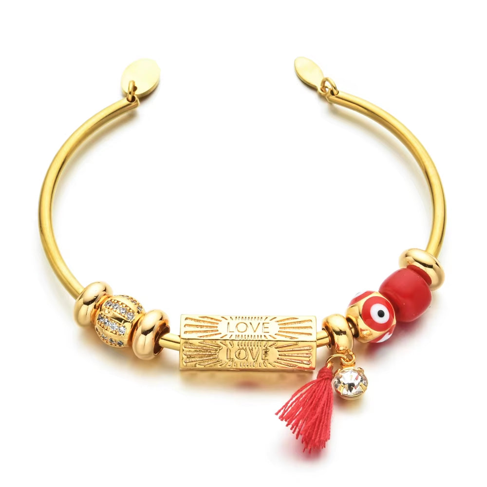 Boho Fashion Crystal Lucky Hand Cuff Open Jewelry Gold Color Colorful Turkish Evil Eye Bangle Bracelet for Women Gifts