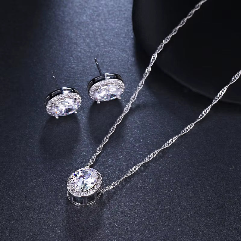 Oval Cubic Zirconia Wedding Jewelry Sets Inlay Luxury Crystal Bridal Jewelry Set Gifts for Bridesmaids Party