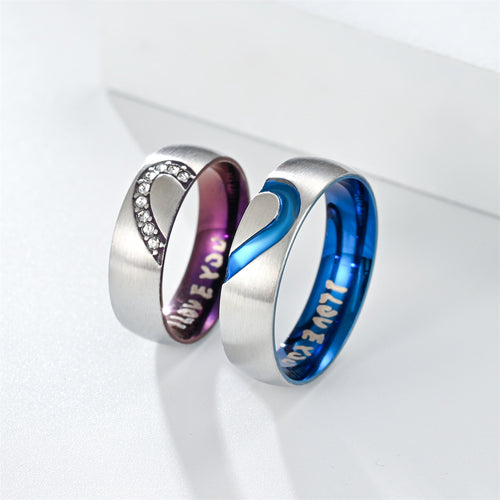 Heart Shape with Diamond Stainless Steel I LOVE YOU Couple Ring